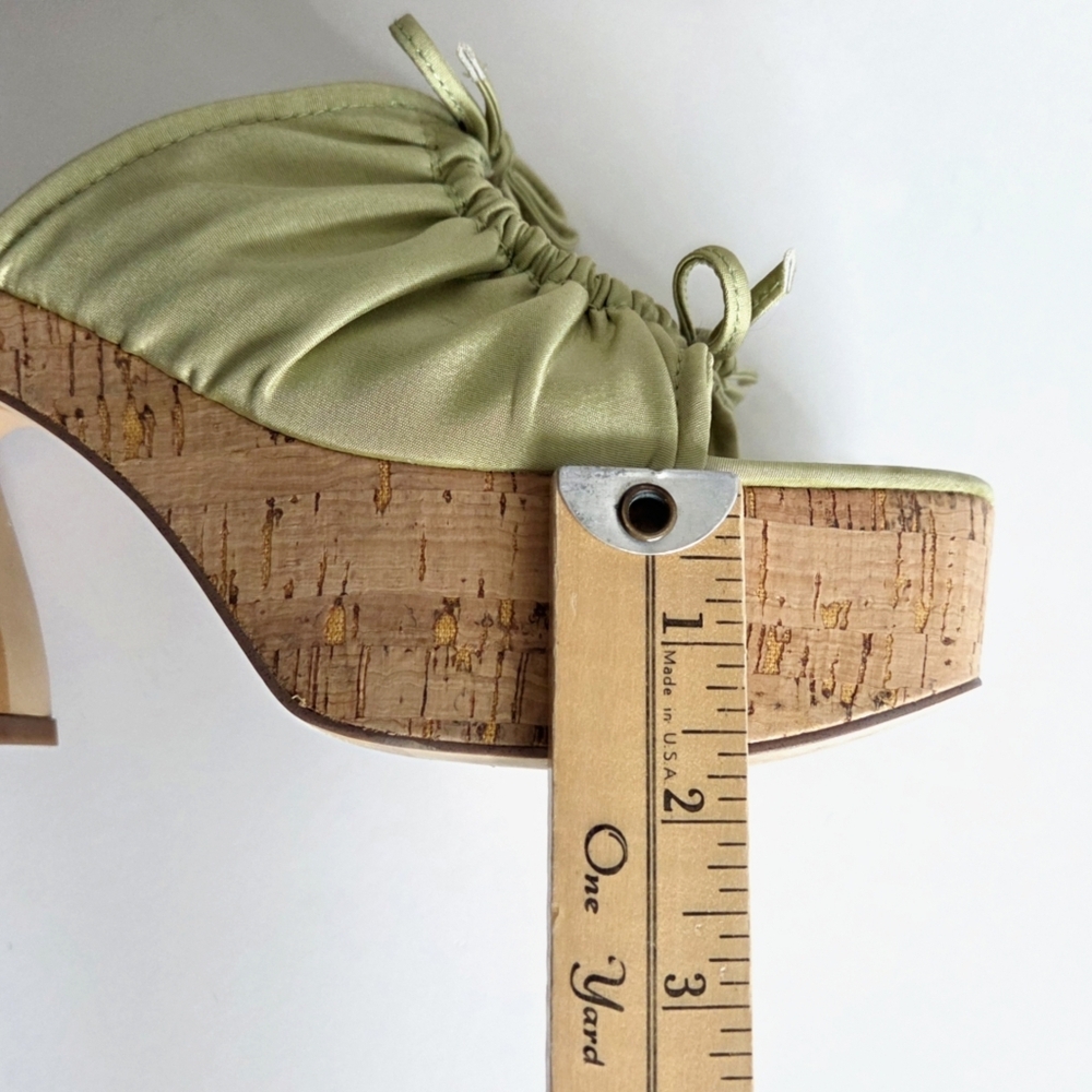 Sam Edelman Cork Platform Slip-On Sandals, Green Satin & Cork, EUC Size 9 - Picture 12 of 16